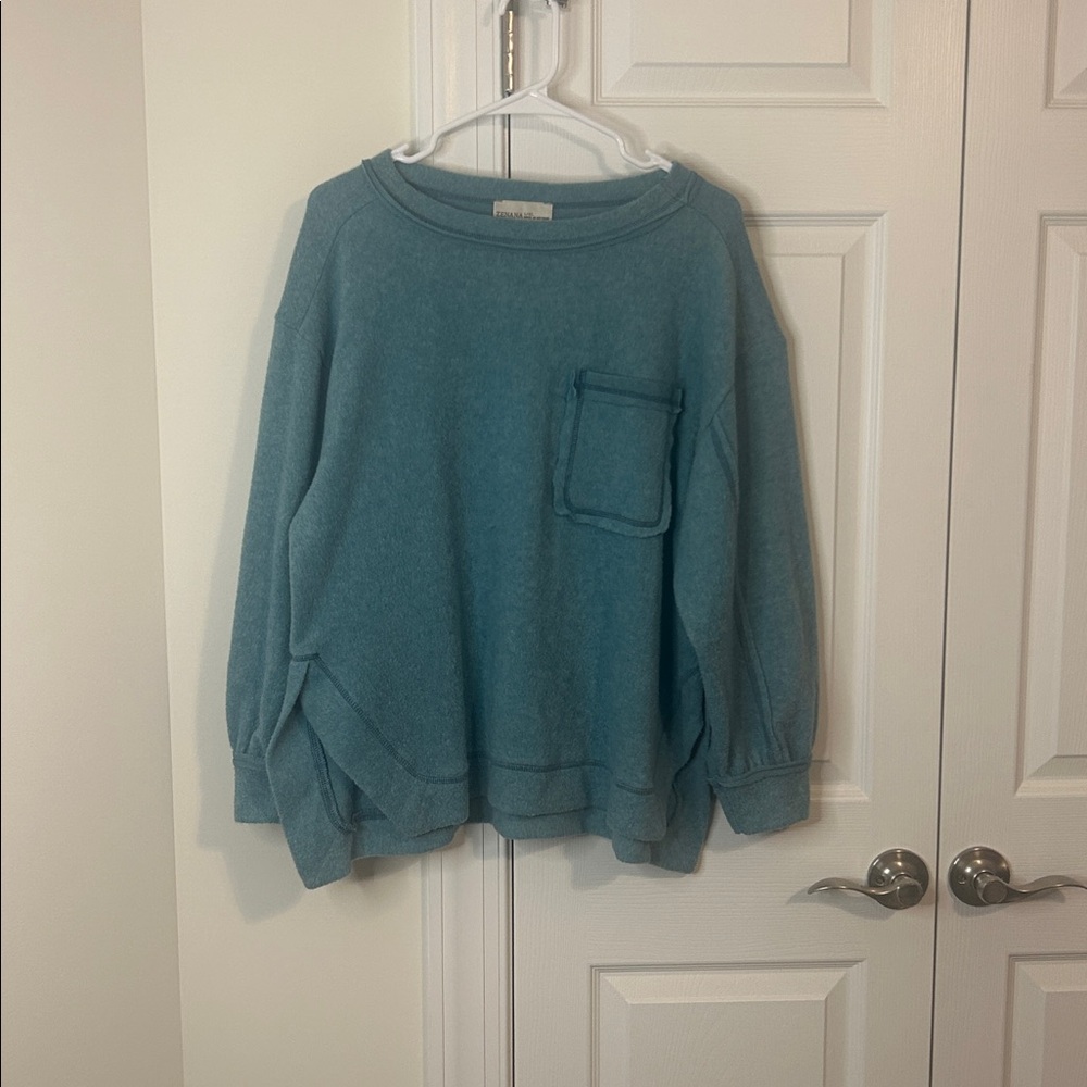 Zenana Outfitters Teal Crew Neck Sweater/Fleece - Picture 4 of 4
